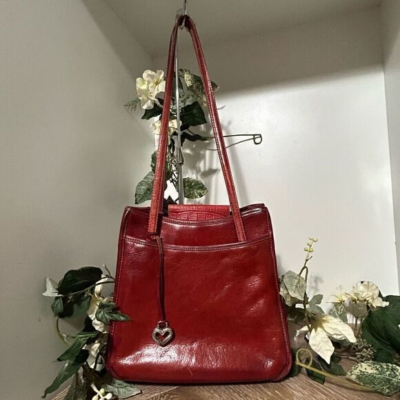 Vintage Brighton Tote Shoulder Bag Purse Women's OS Red Croc Embossed Leather - Picture 4 of 7